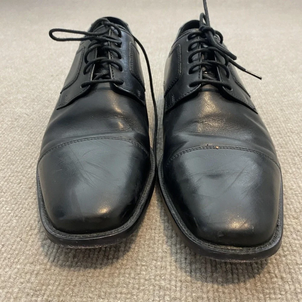Johnston & Murphy Shoes Mens Size 11 M Black Leather Cap Toe Derby 59-11567